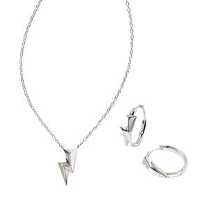 Kendra Scott BOLT Huggie Earrings & Pendant Necklace | Silver | Set